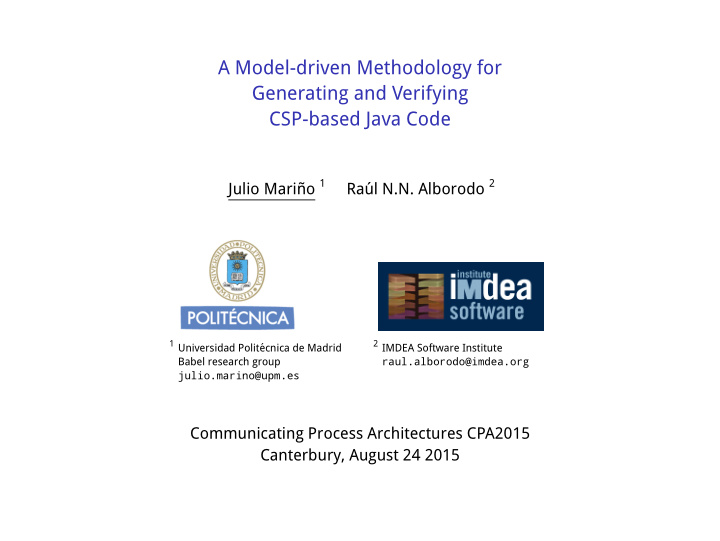 a model driven methodology for generating and verifying
