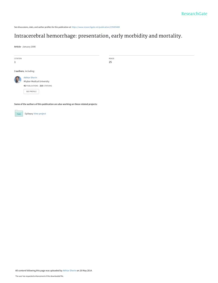 intracerebral hemorrhage presentation early morbidity and