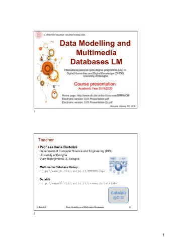 Data Modelling and  Multimedia  Databases LM  International Second cycle degree programme (LM) in