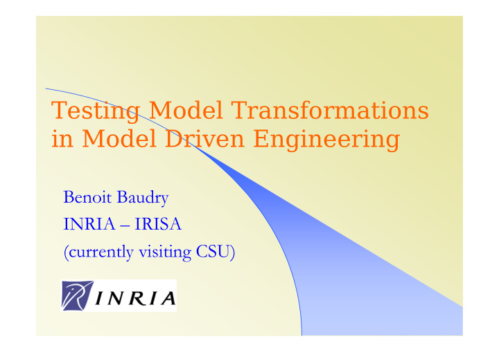 testing model transformations in model driven engineering