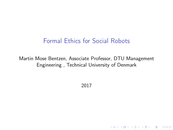 formal ethics for social robots