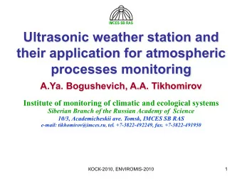 Ultrasonic weather station and  their application for atmospheric  processes monitoring  A.Ya.