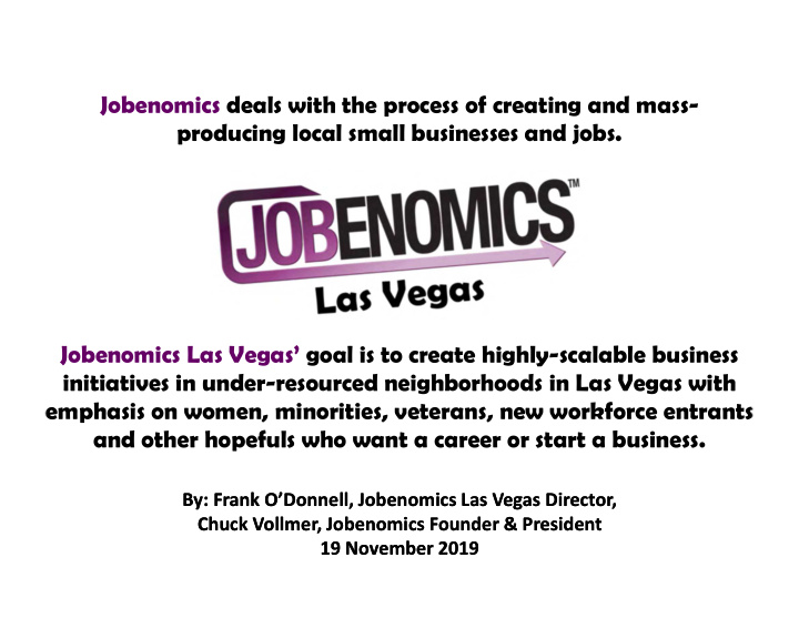 jobenomics deals with the process of creating and mass