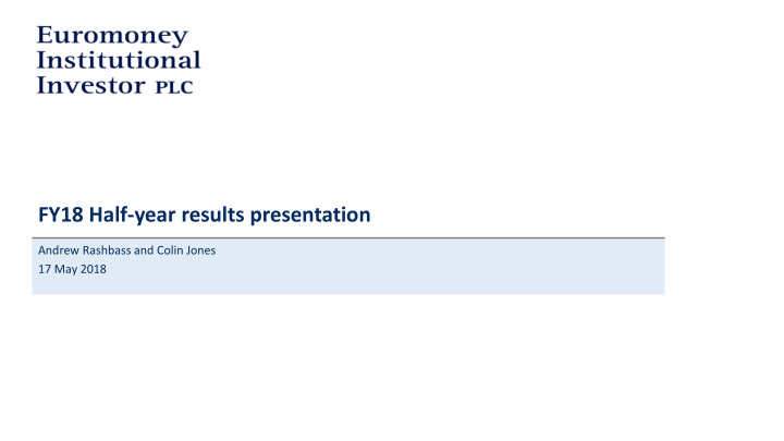 fy18 half year results presentation