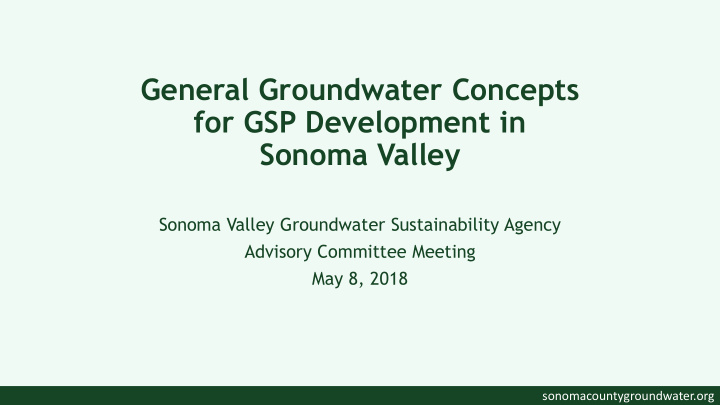 general groundwater concepts for gsp development in