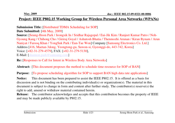 project ieee p802 15 working group for wireless personal