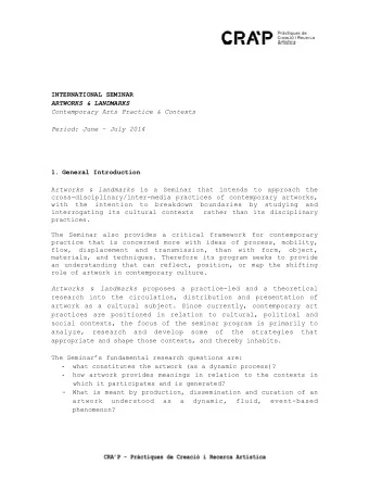 INTERNATIONAL SEMINAR  ARTWORKS &amp; LANDMARKS  Contemporary Arts Practice &amp; Contexts  Period: