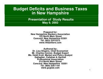 Purpose  Questions Studied  What is the likelihood of a budget deficit in the  next fiscal