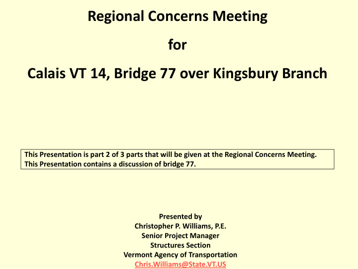 regional concerns meeting for calais vt 14 bridge 77 over