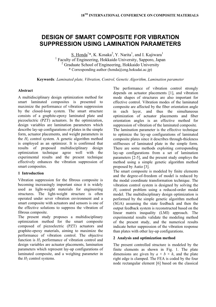 design of smart composite for vibration suppression using