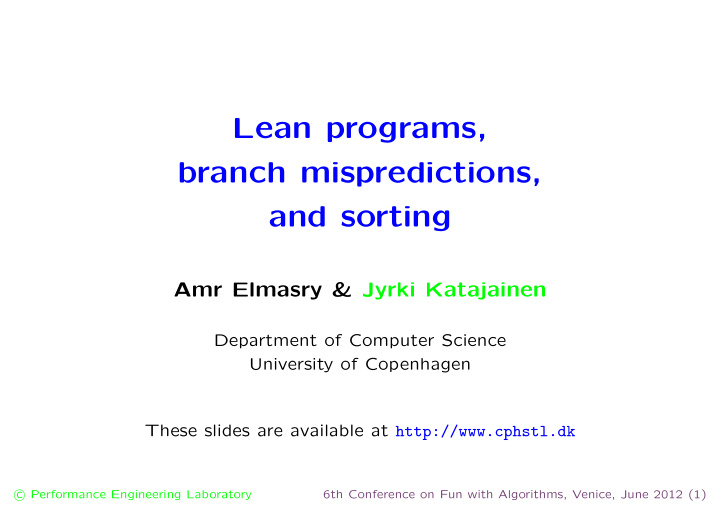 lean programs branch mispredictions and sorting