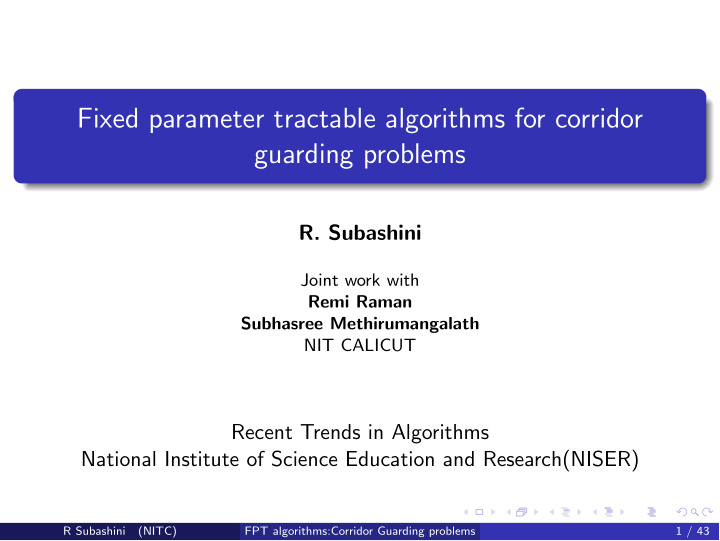 fixed parameter tractable algorithms for corridor