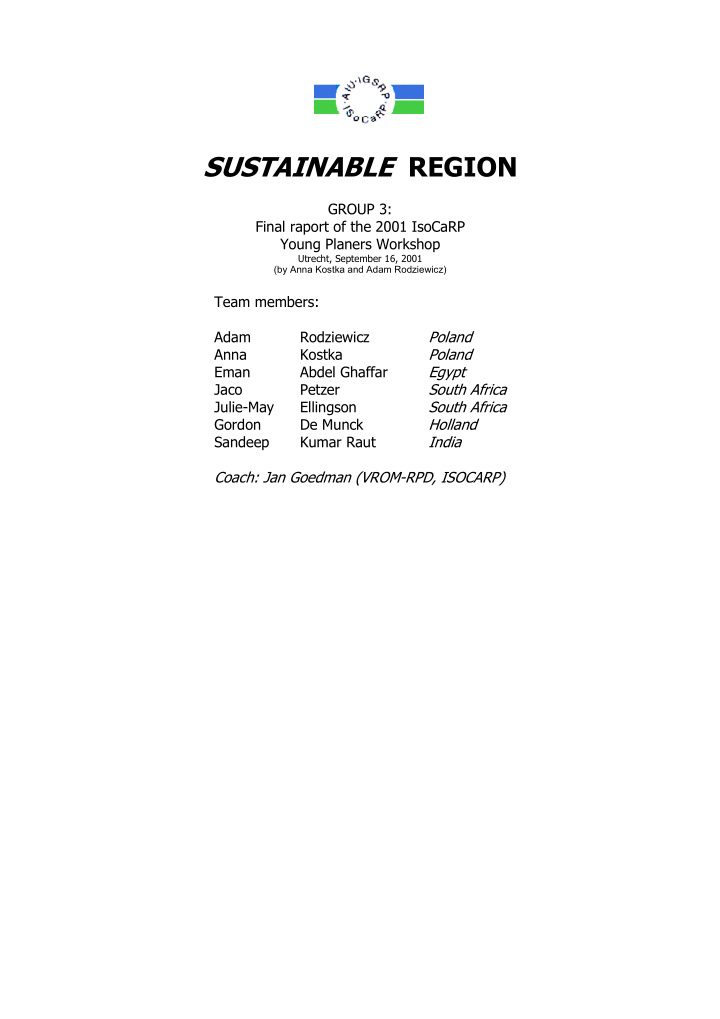 sustainable region group 3 final raport of the 2001