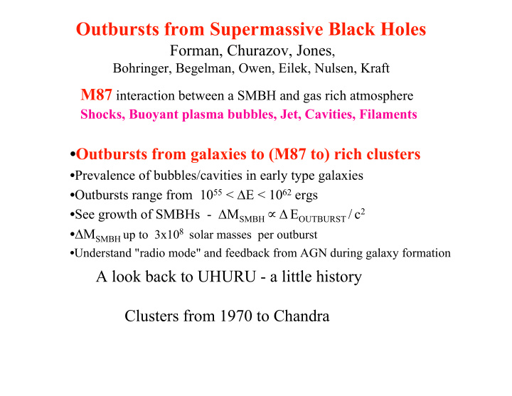 outbursts from supermassive black holes