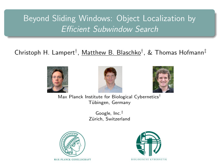 beyond sliding windows object localization by efficient