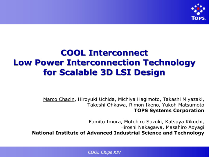 cool interconnect cool interconnect low power