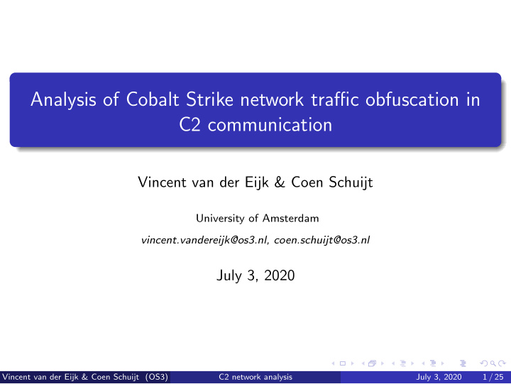 analysis of cobalt strike network traffic obfuscation in