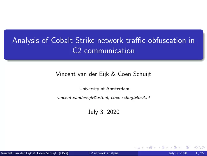 analysis of cobalt strike network traffic obfuscation in