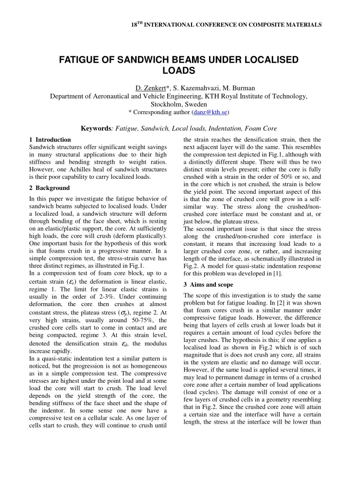 fatigue of sandwich beams under localised loads