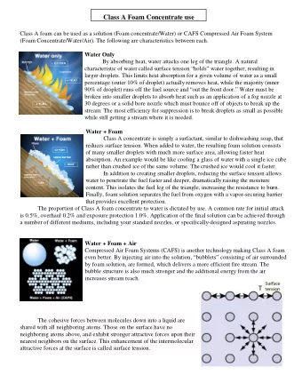 Class A Foam Concentrate use  Class A foam can be used as a solution (Foam concentrate/Water) or