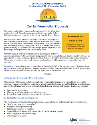 Call for Presentation Proposals  We invite you to submit a presentation proposal for the 2019 Asso-