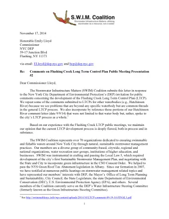 November 17, 2014  Honorable Emily Lloyd  Commissioner  NYC DEP  59-17 Junction Blvd  Flushing, NY