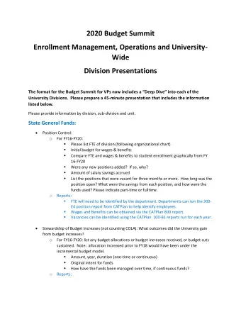 2020 Budget Summit  Enrollment Management, Operations and University-  Wide  Division Presentations