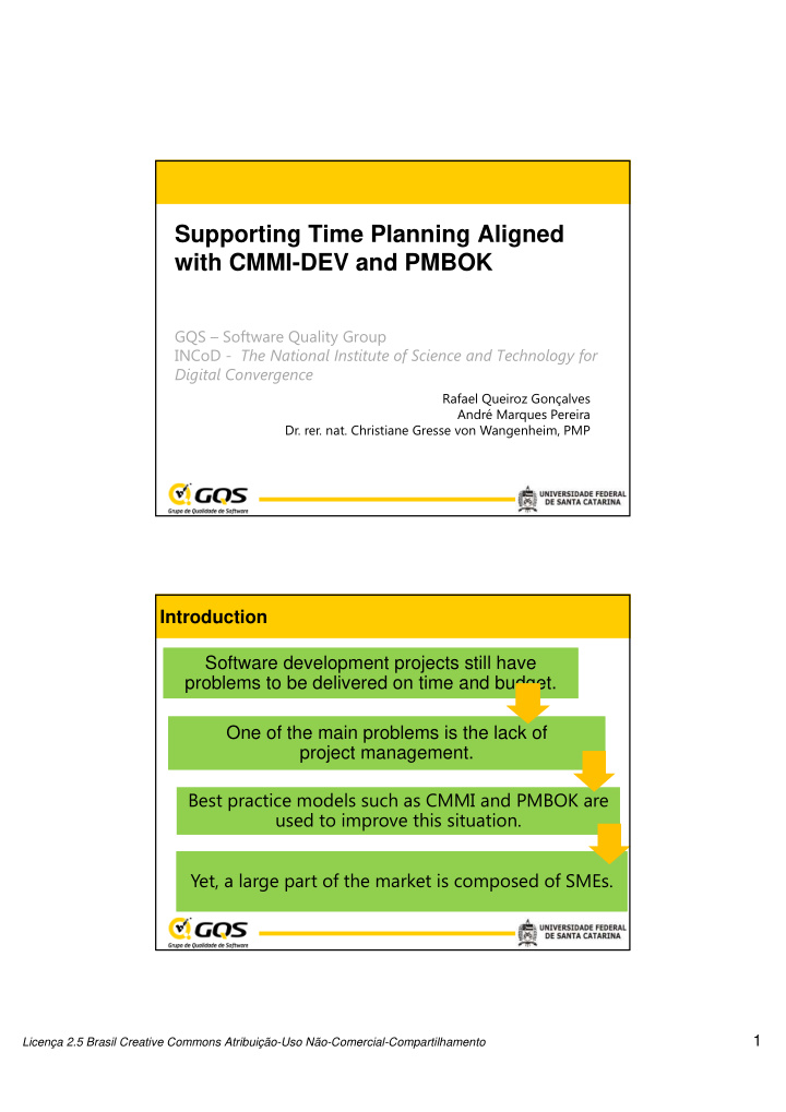 supporting time planning aligned with cmmi dev and pmbok