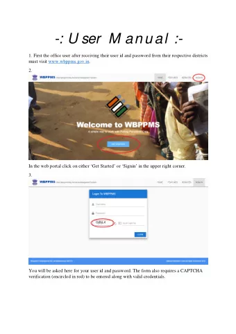 -: U ser  M an ual :-  1. First the office user after receiving their user id and password from