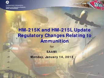 HM-215K and HM-215L Update  Regulatory Changes Relating to  Ammunition  for  SAAMI  Monday, January