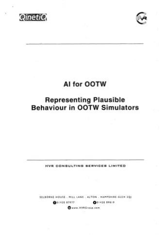 Behaviour in OOTW Simulators zyxwvutsrqponmlkjihgfedcbaZYXWVUTSRQPONMLKJIHGFEDCBA AI for OOTW