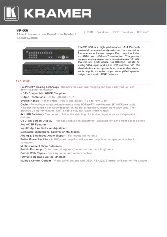 VP-558  | HDMI  | Speakers  | HDCP Compliant  | HDBaseT  11x4:2 Presentation Boardroom Router /