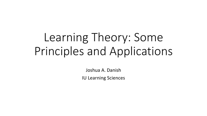learning theory some principles and applications