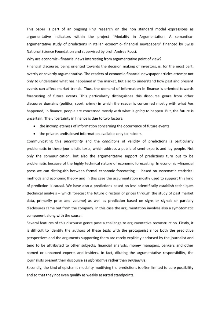 this paper is part of an ongoing phd research on the non