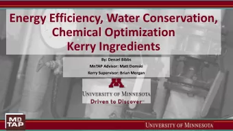 Energy Efficiency, Water Conservation,  Chemical Optimization  Kerry Ingredients  By: Denzel Bibbs
