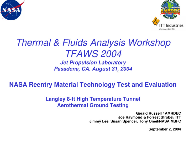 thermal fluids analysis workshop tfaws 2004
