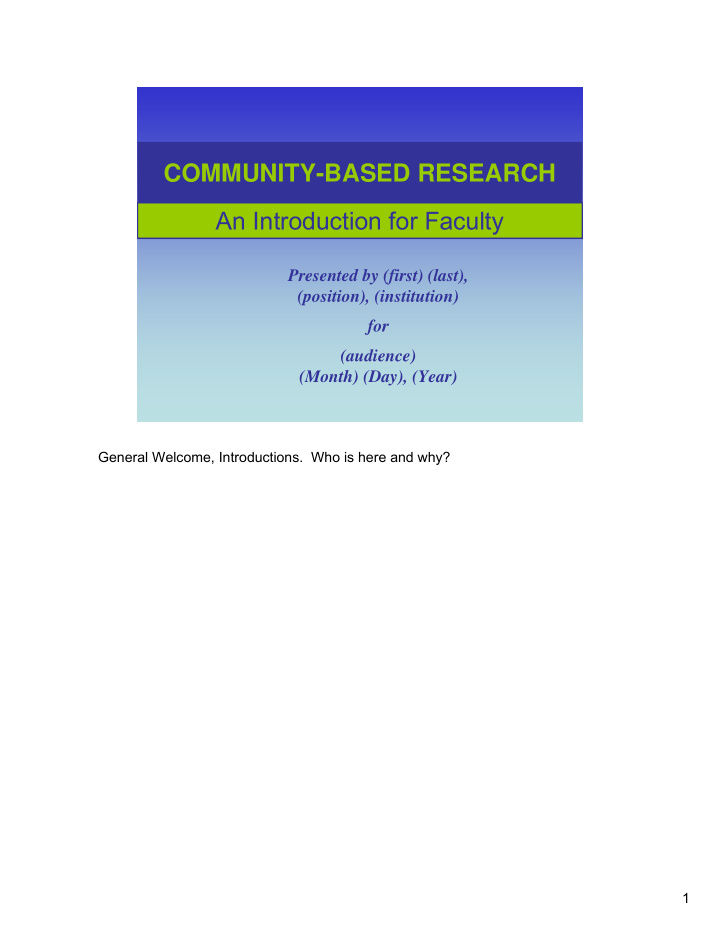 community based research an introduction for faculty