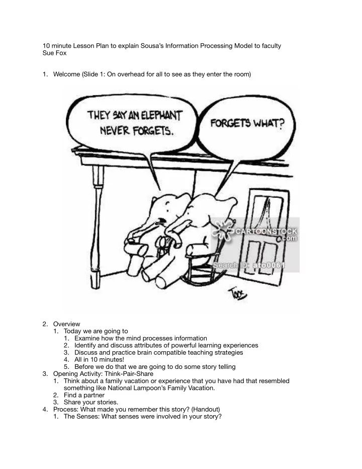 10 minute lesson plan to explain sousa s information