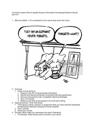 10 minute Lesson Plan to explain Sousas Information Processing Model to faculty Sue Fox  1.