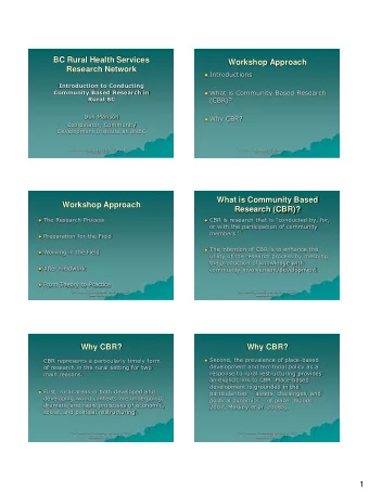 BC Rural Health Services  Workshop Approach  Research Network  Introductions  Introduction to