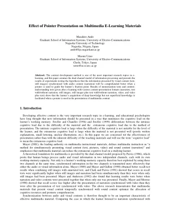 Effect of Pointer Presentation on Multimedia E-Learning Materials  Masahiro Ando  Graduate School
