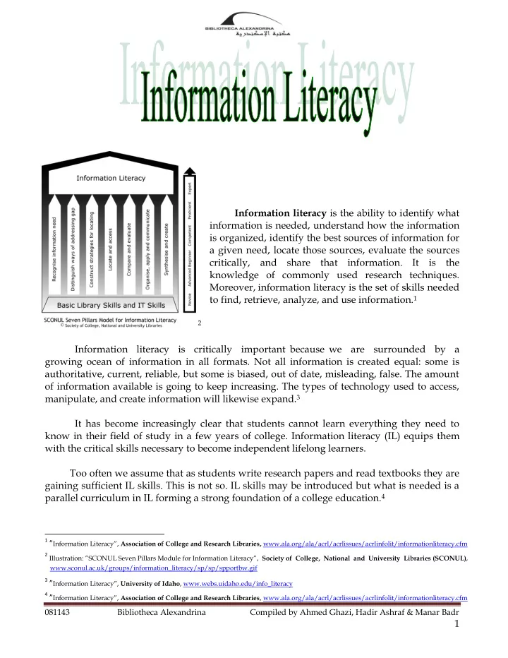 information literacy is the ability to identify what
