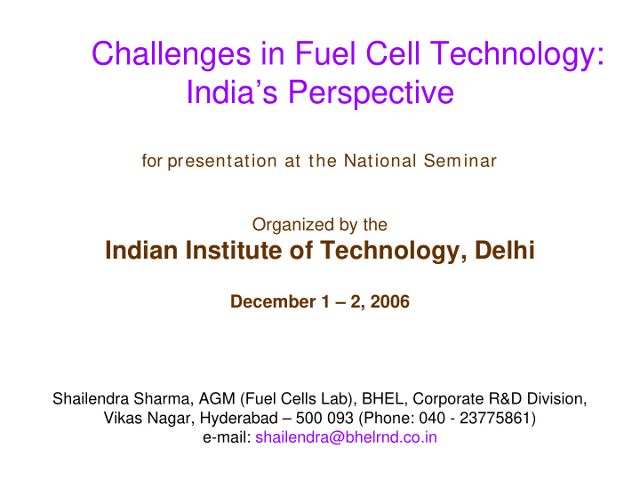 challenges in fuel cell technology india s perspective