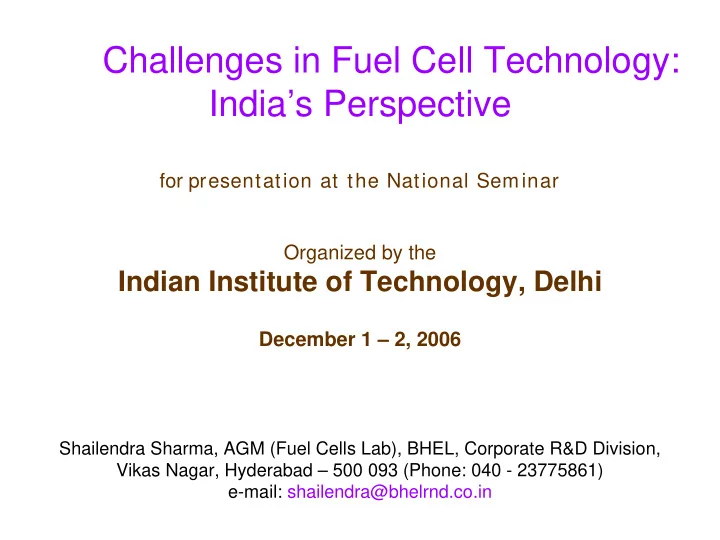 challenges in fuel cell technology india s perspective