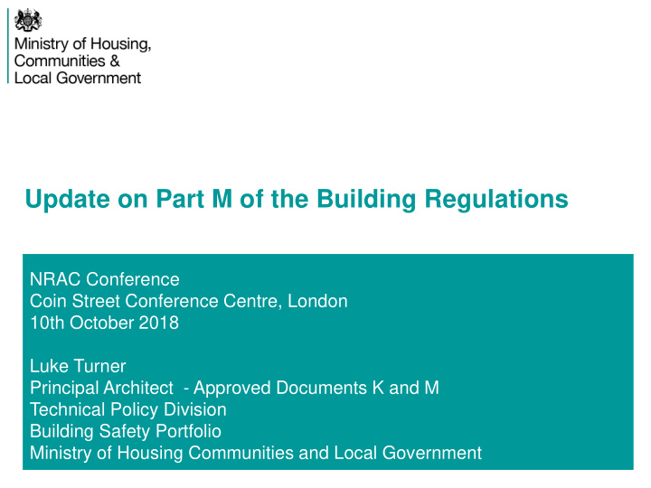update on part m of the building regulations