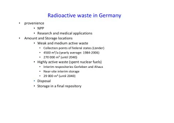 Radioactive waste in Germany  provenience    NPP  Research and medical applications Amount