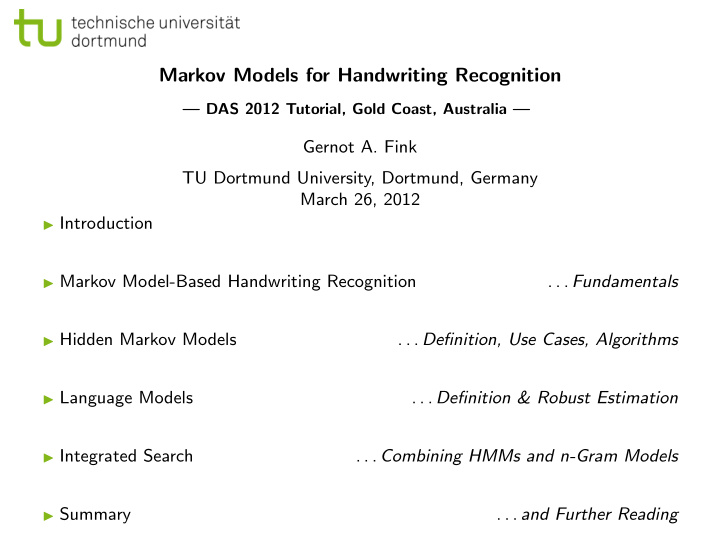 markov models for handwriting recognition