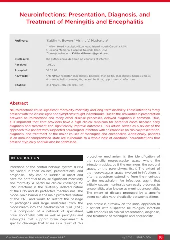 Neuroinfections: Presentation, Diagnosis, and  Treatment of Meningitis and Encephalitis Authors: