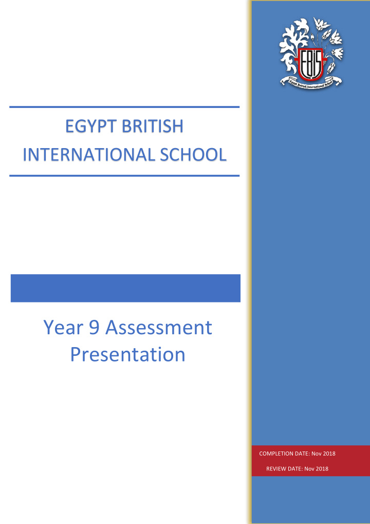 year 9 assessment presentation