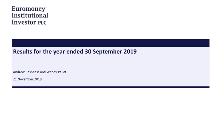 results for the year ended 30 september 2019